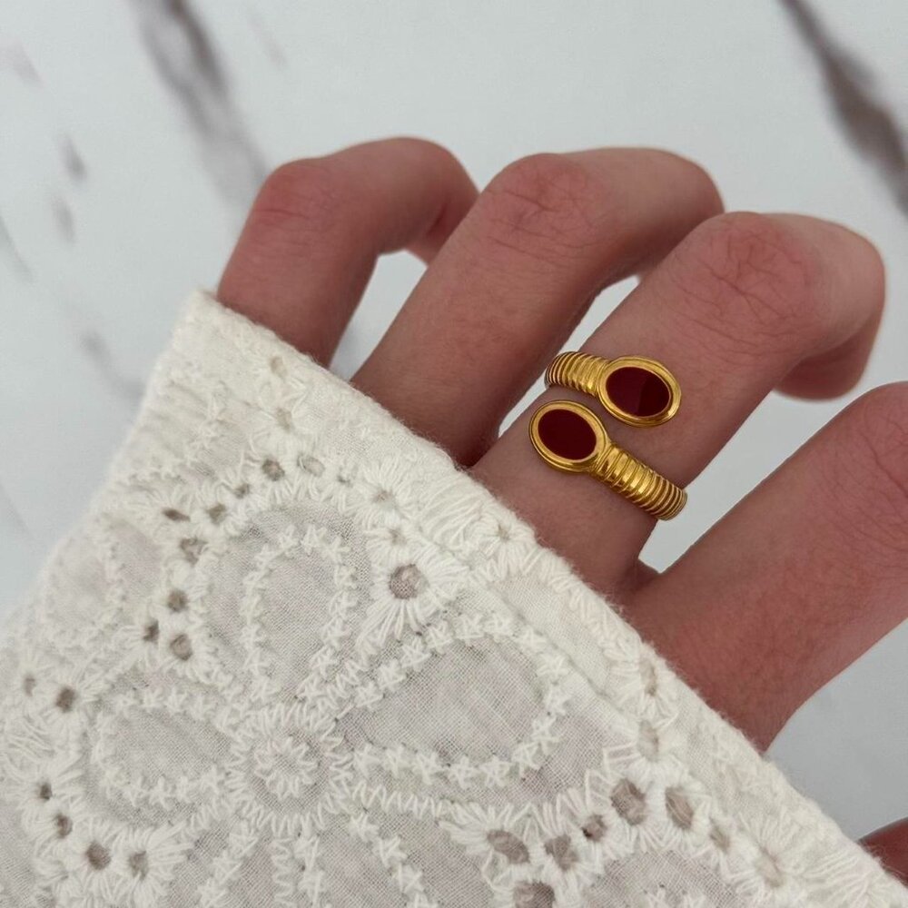 SKU0182 Retro Gold Burgundy Women Ring vintage inspired Stainless steel+gift box